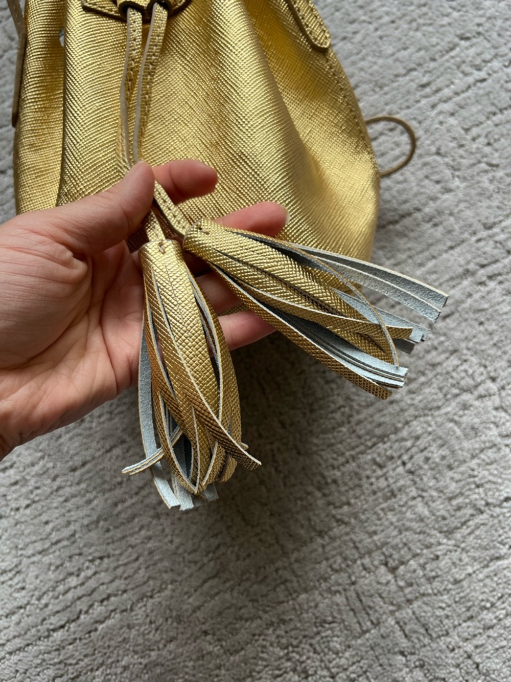 J. Crew Gold Drawstring Bucket Bag with Tassels - Picture 9 of 11